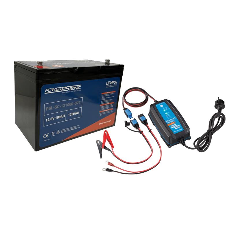 Batterie Lithium Power Sonic Lifepo4 Power Sonic 12V 100Ah + Chargeur Étanche Victron 12V15a