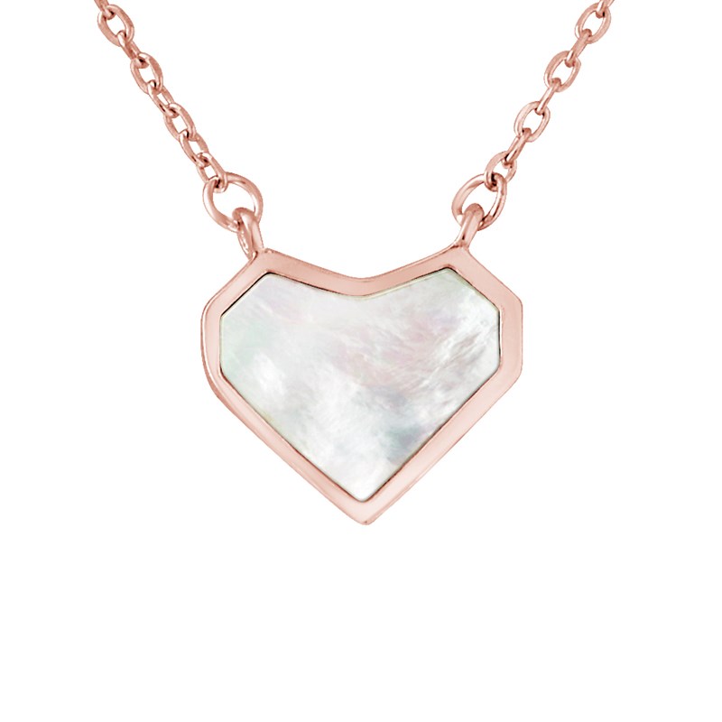 Collier motif COEUR et Nacre Reflets rose - Chaîne Maille Forçat - Argent plaqué Or Rose