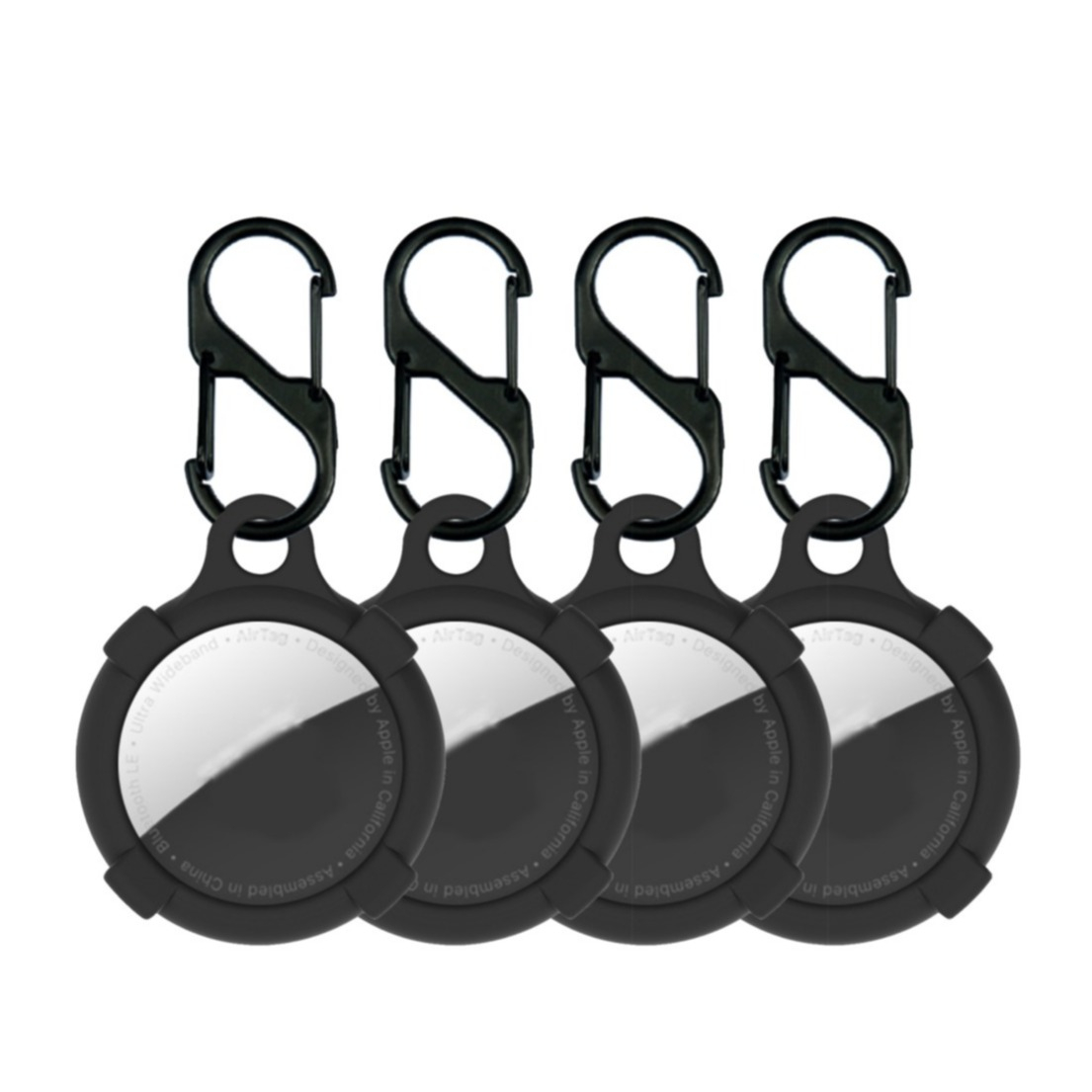 (4er Set) Apple AirTag Anhänger Silikon Case Hülle Schlüsselanhänger mit Karabinerhaken - Schwarz