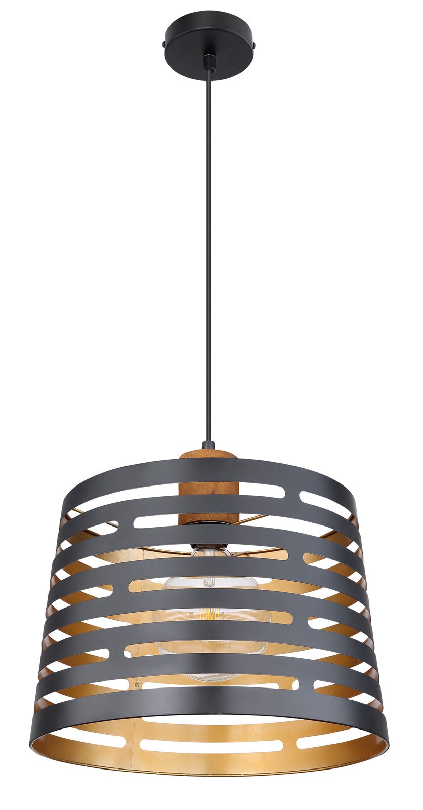 GLOBO Retrofit Pendelleuchte Ablona 1-flg 35cm 120cm Metall /Holz schwarz /naturfarbig