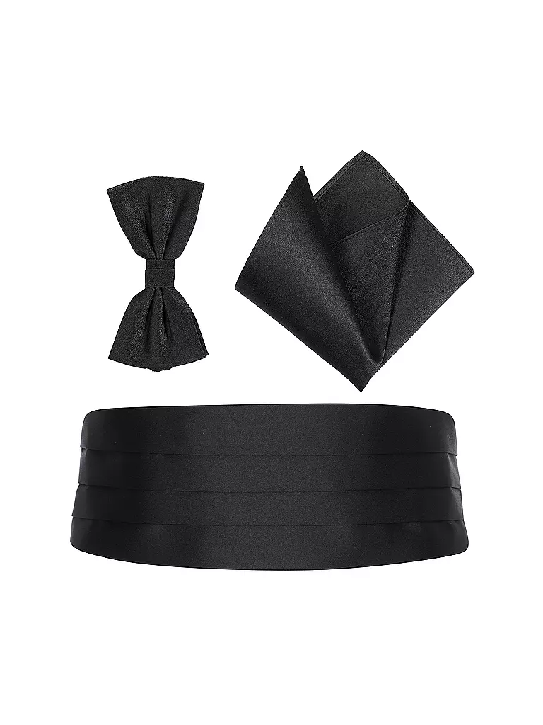 PROFUOMO Set Kummerbund, Fliege und Stecktuch schwarz