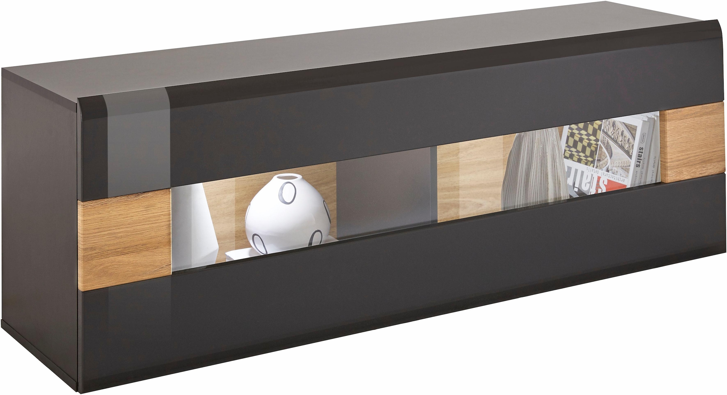 INOSIGN Hängevitrine »Toledo,Breite 131 cm trendige Glasvitrine mit dekorative MDF-Front« Vitrine mit Glasfront, ohne Beleuchtung, viel Stauraum
