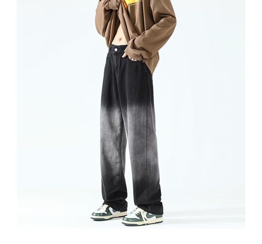 Femilina - Mid Rise Gradient Washed Wide Leg Jeans