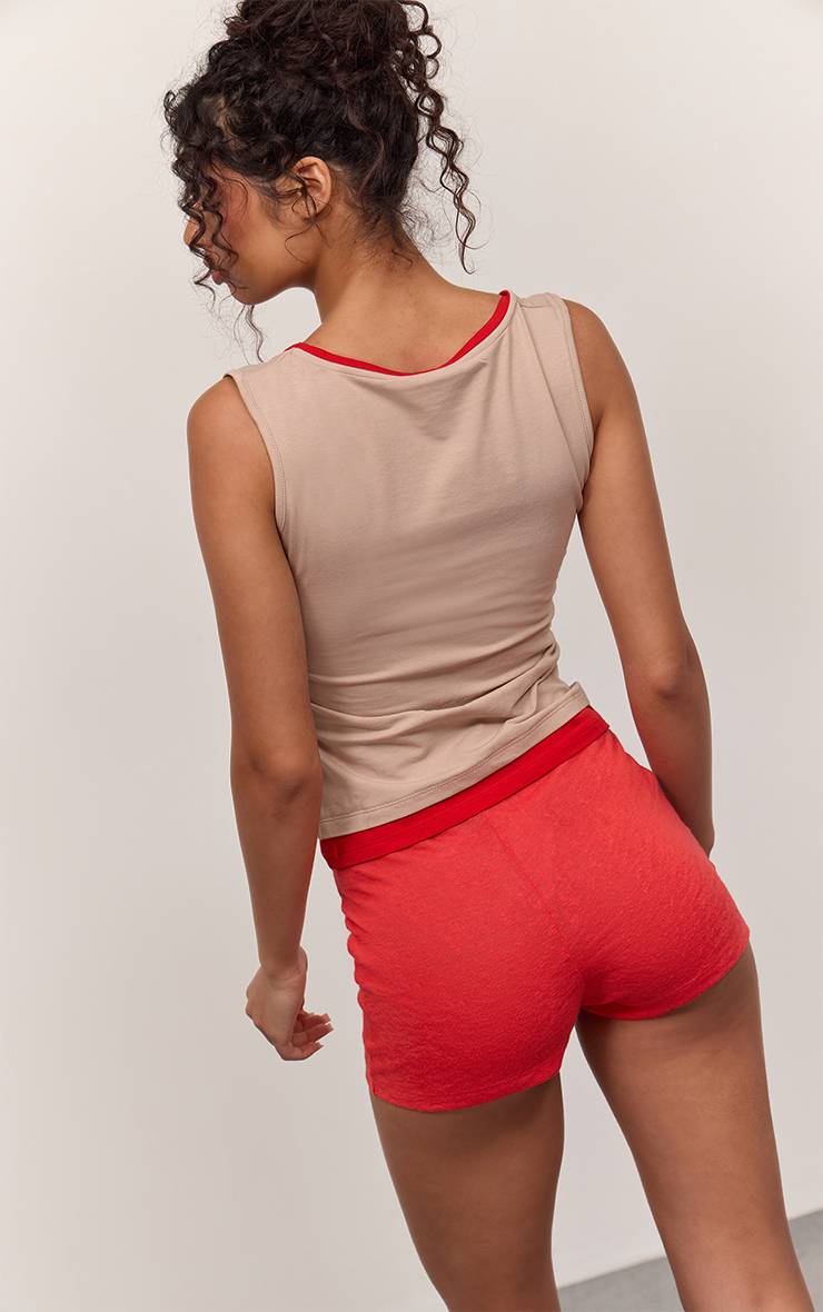 Rouge Short Hot Pants En Jersey Slub Chiné