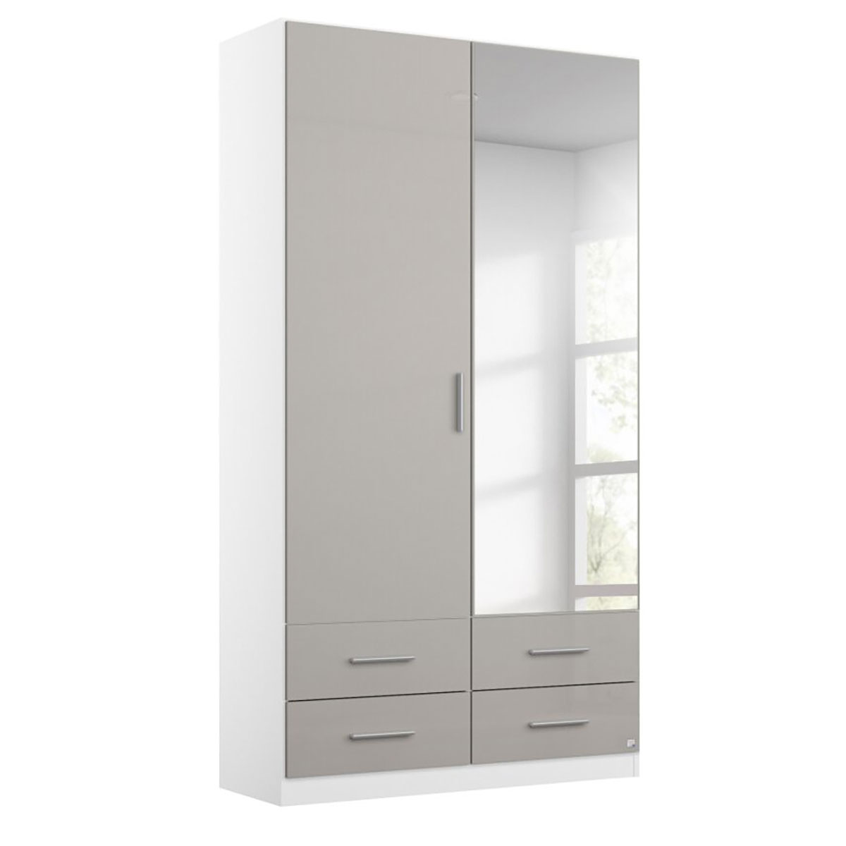 Drehtürenschrank - alpinweiß-grau Hochglanz - 91x197 cm