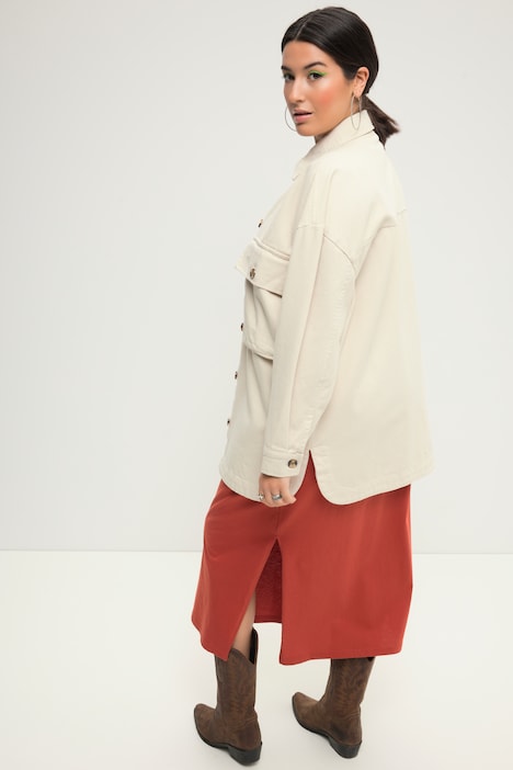 Hemdjacke, oversized, Hemdkragen, weiter Langarm