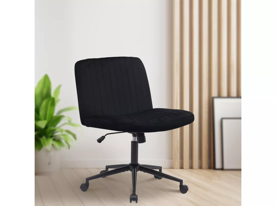 Chaise de bureau - Velours - Noir - Kingman