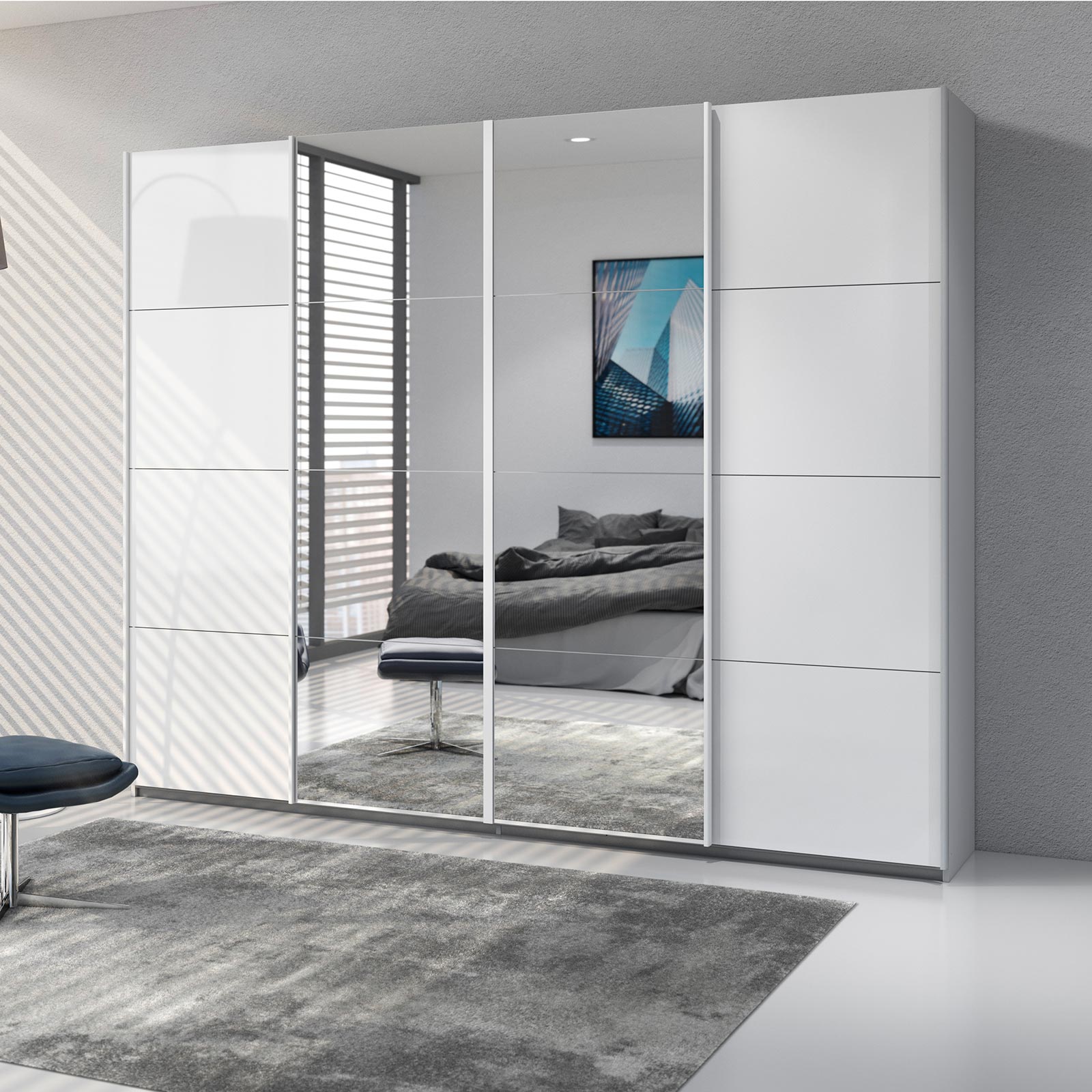 Schwebetürenschrank - weiß Hochglanz - 2 Spiegeltüren - 271 cm