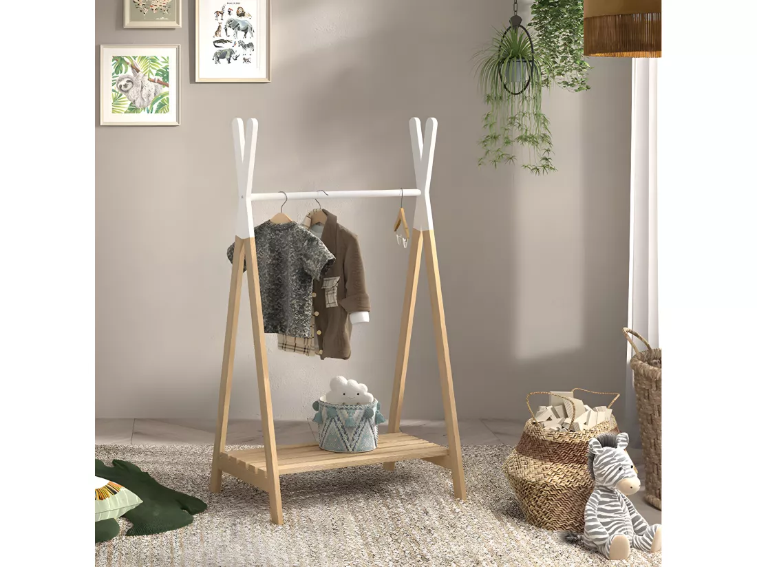 BODHI WHITE - Portant Forme Tipi en Pin Naturel et Blanc