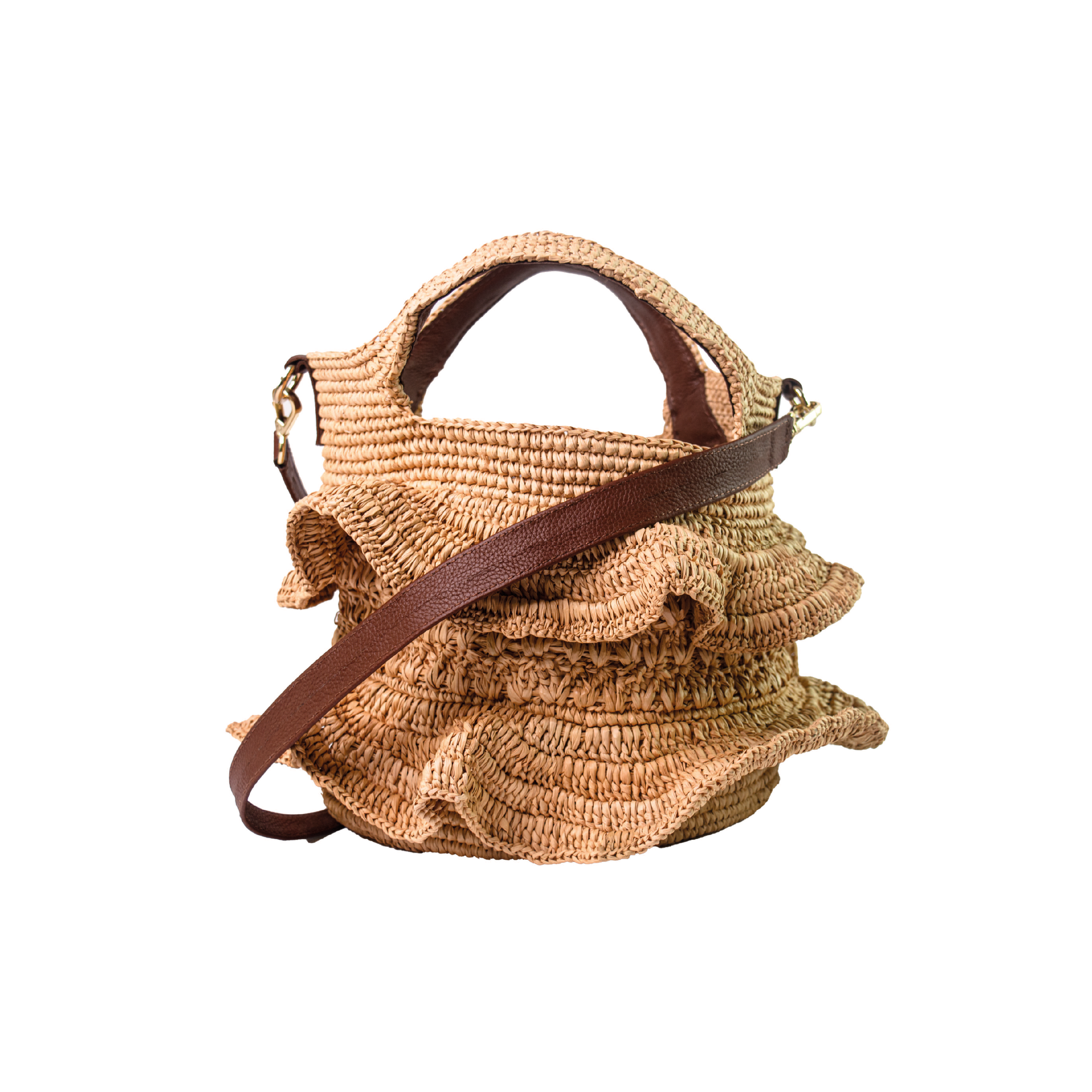 Sac à volants moyen avec bandoulière en cuir
