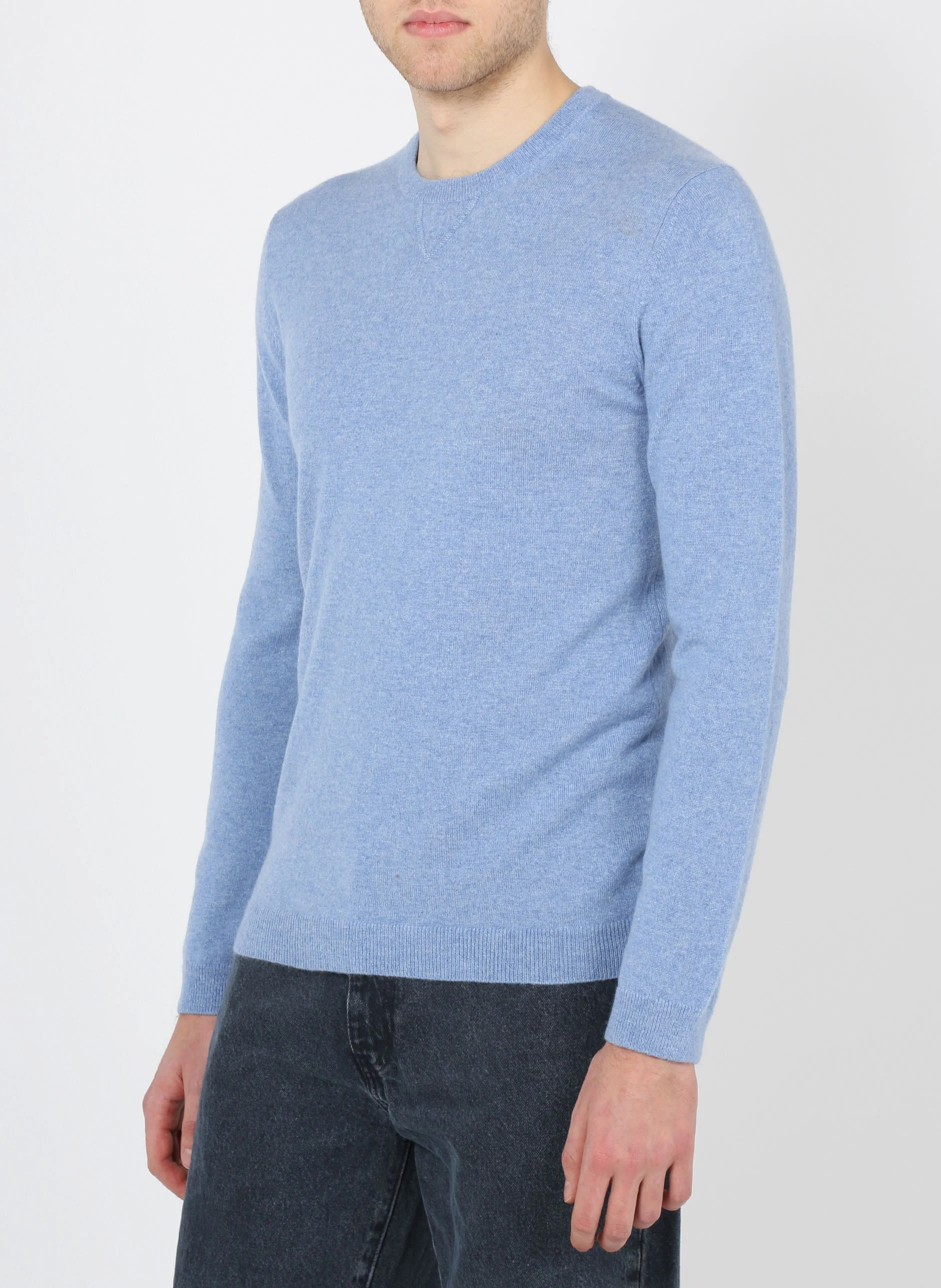 Pull col rond regular fit en cachemire | Bleu