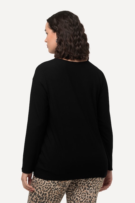 Shirt, Rippjersey, Cut-Outs, V-Ausschnitt, Langarm
