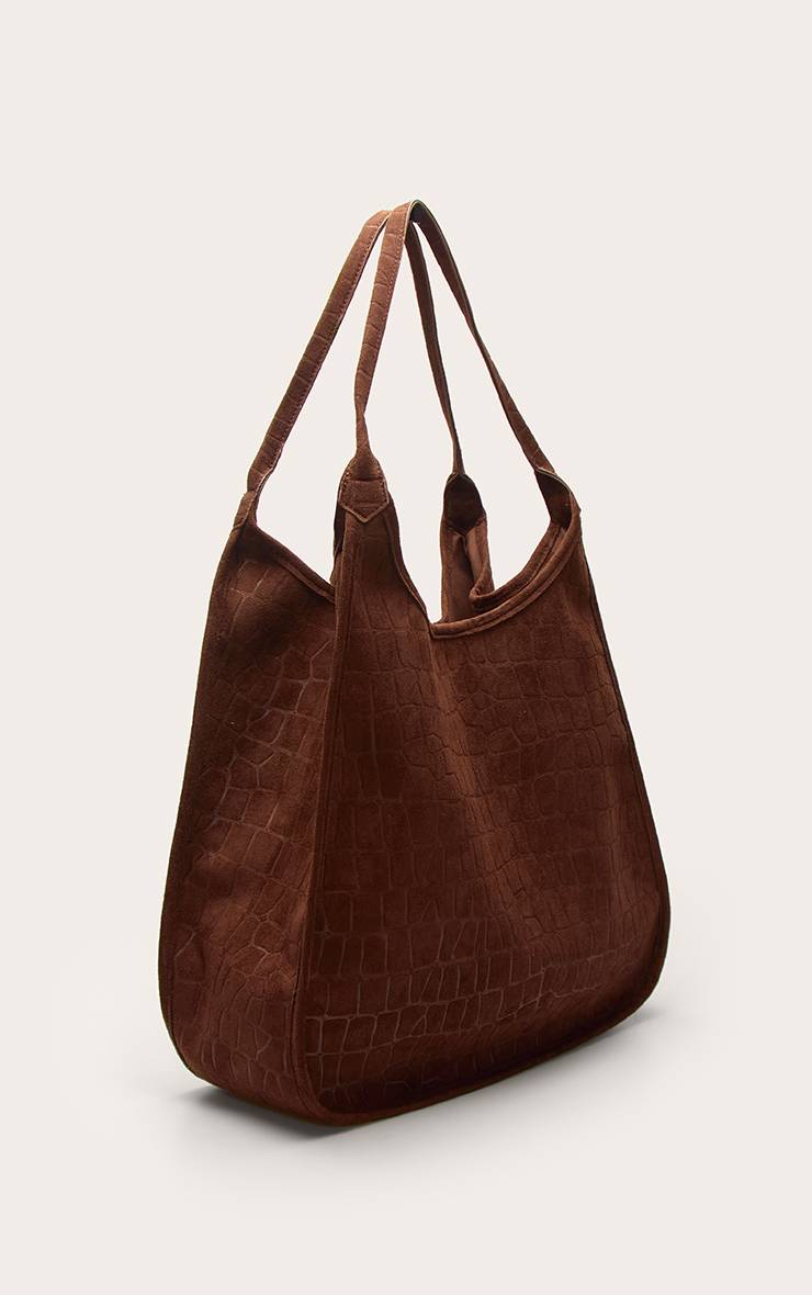 Chocolat Sac Cabas Surdimensionné En Daim Effet Croco