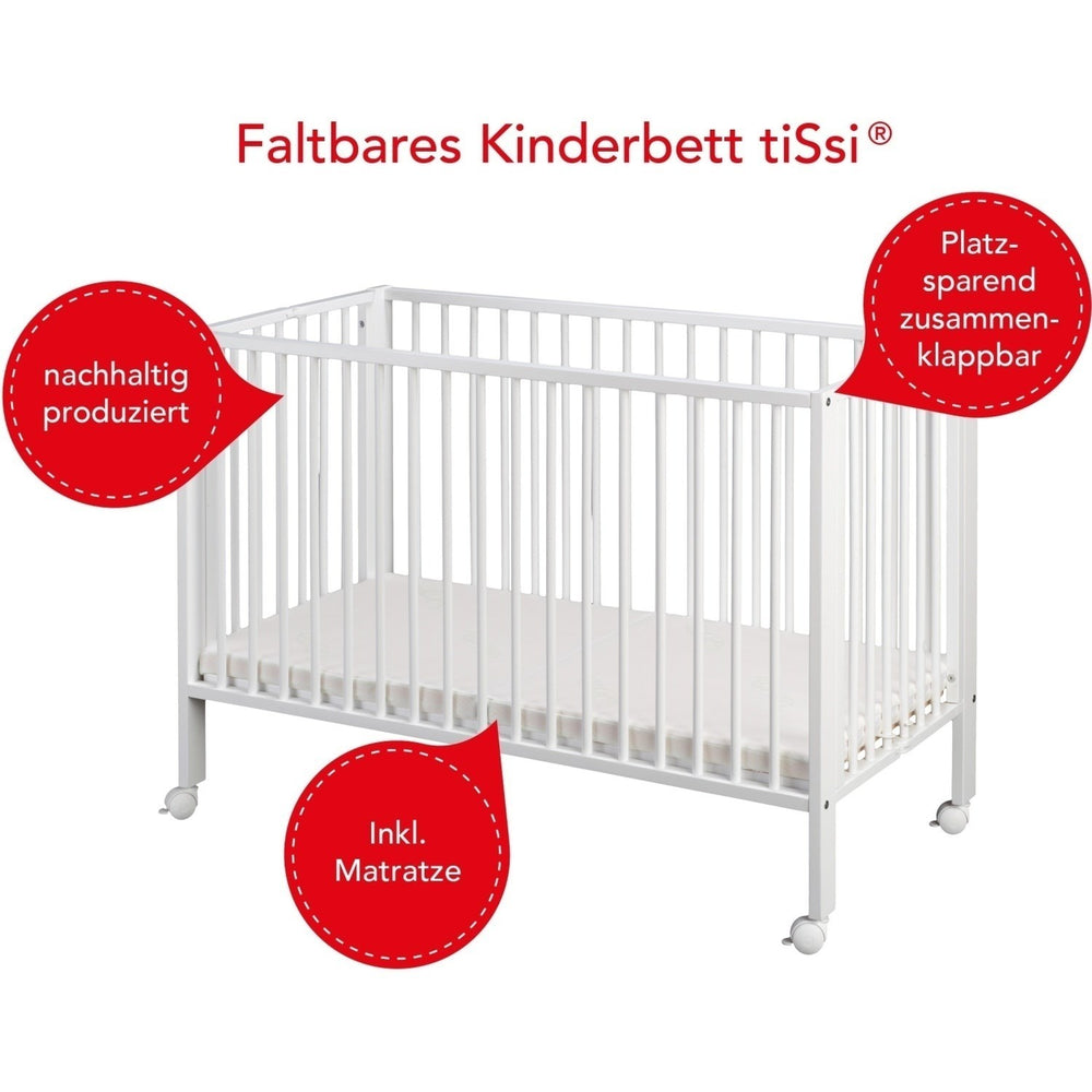 Køb tiSsi® White Laquer Jori Sammenklappelig Børneseng Massiv Bøg
