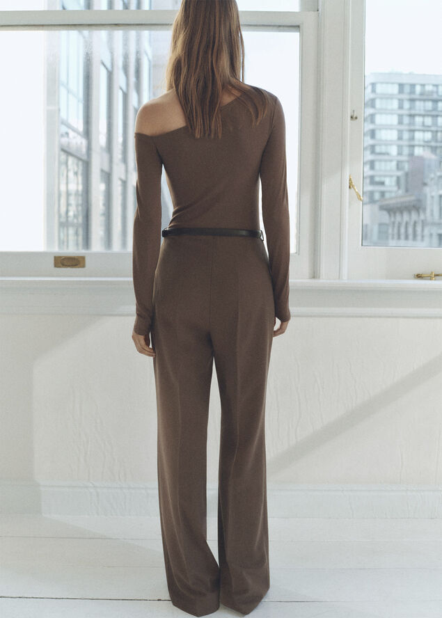 MANGO Asymmetric belt jumpsuit Brown