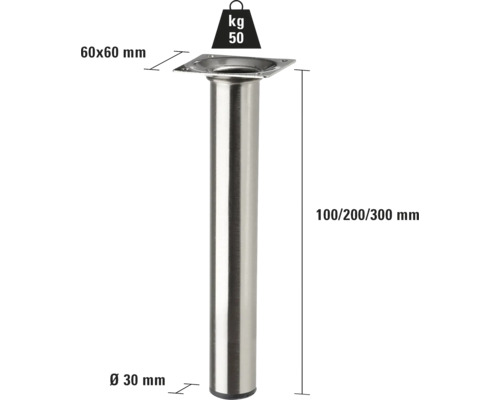 Tarrox ronde tafelpoot Ø 30 x 100 mm, roestvrij staal decor