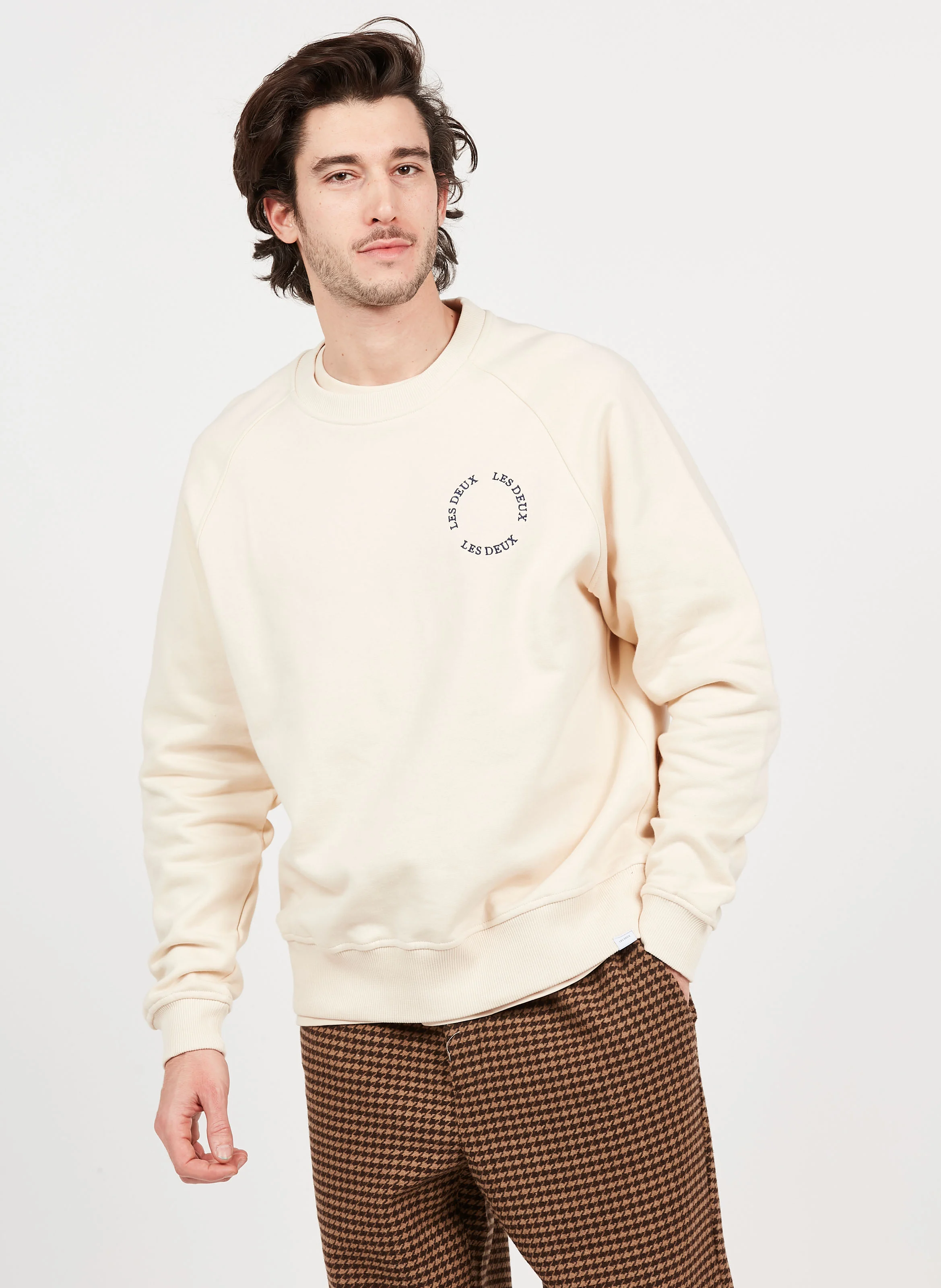 Sweat col rond regular-fit brodé en coton | Beige