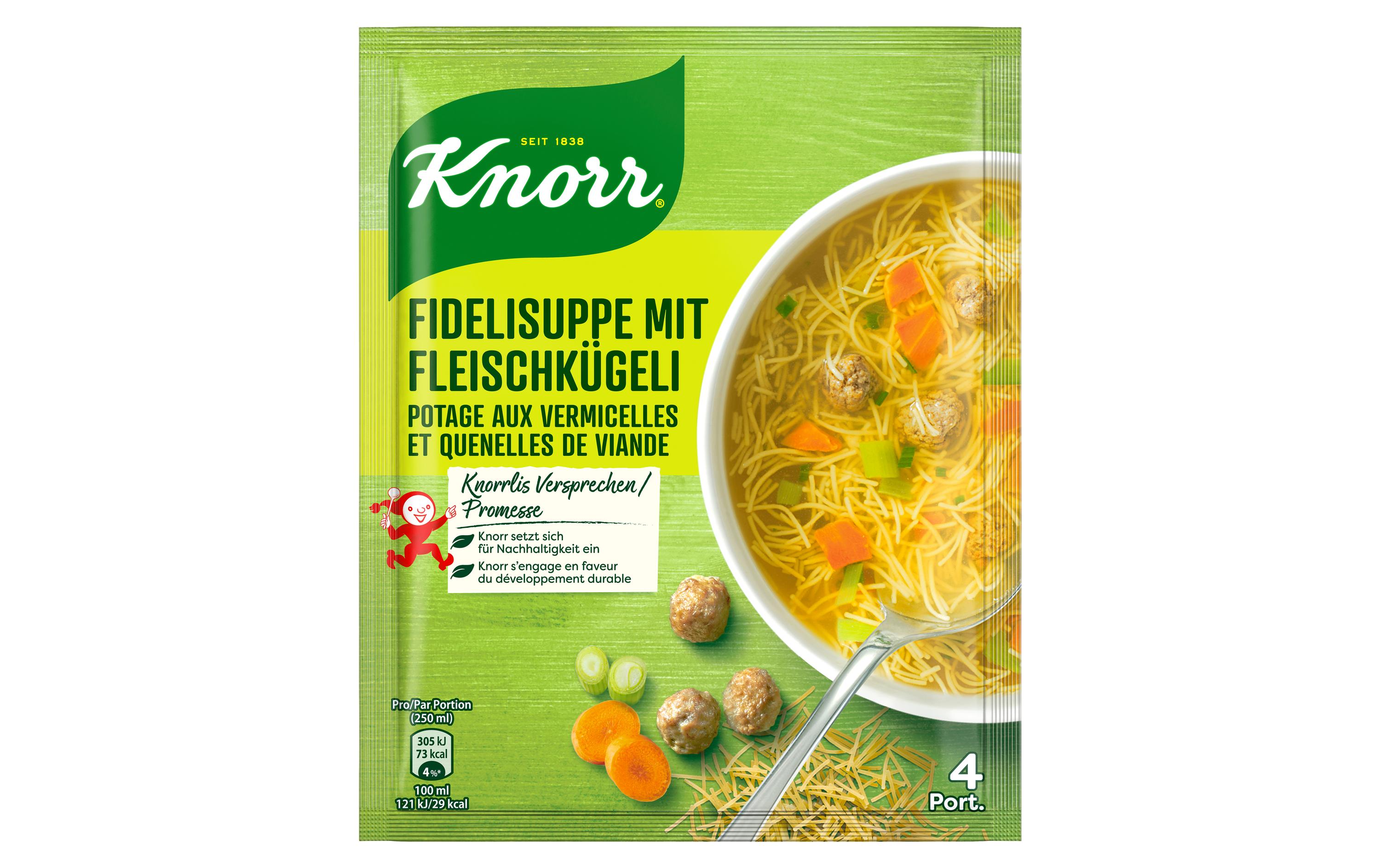 Fidelisuppe mit Fleischkügeli 4 PortionenNudelsuppe mit Fleischbällchen