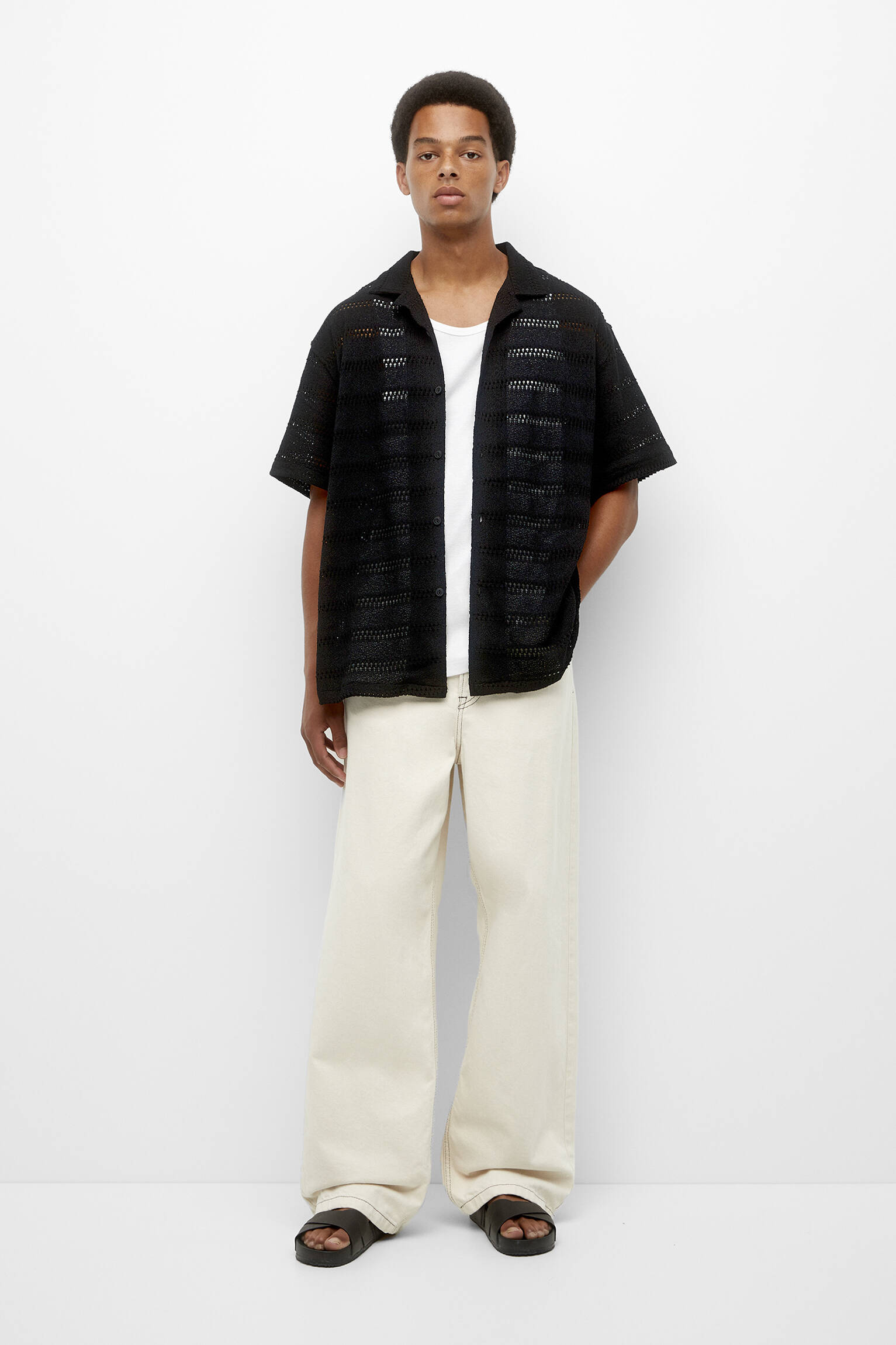 CAMISA DE MALHA LISTRADA - CINZA-CARVÃO