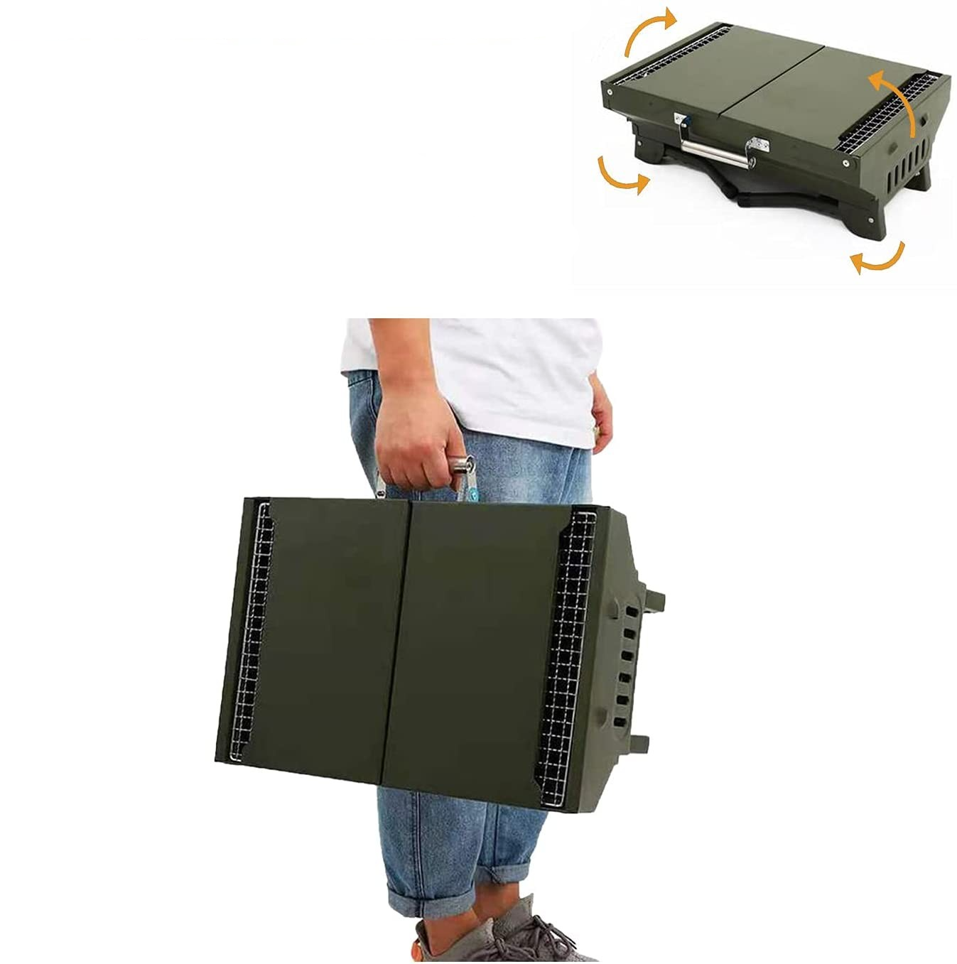 Faltbarer Aluminium Grill Portabler Outdoor BBQ Kohlegrill inkl. Tragegriff - Grün