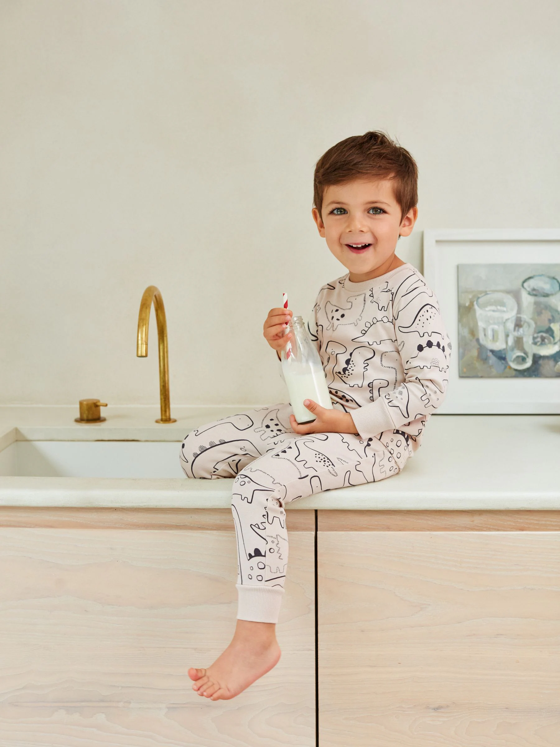Naturel/zwart dinosaurus - Verpakking van 3 knusse pyjama's (9 mnd-10 jr)