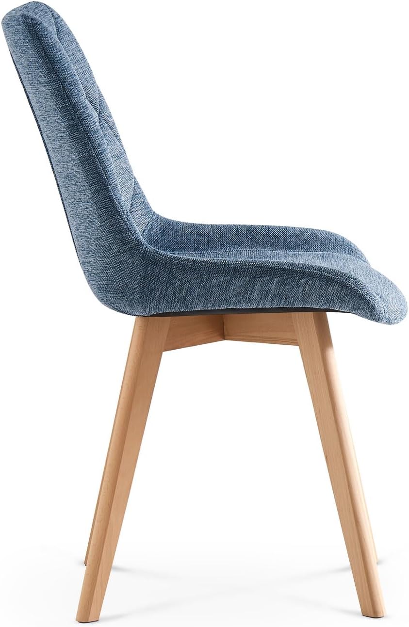 B&D home® Esszimmerstühle Tania 2er Set – Polsterstuhl mit ergonomischer Sitzschale, Webstoff Blau, Massivholzbeine Natur, skandinavisches Design für Esszimmer, Küche, Büro, Wohnzimmer