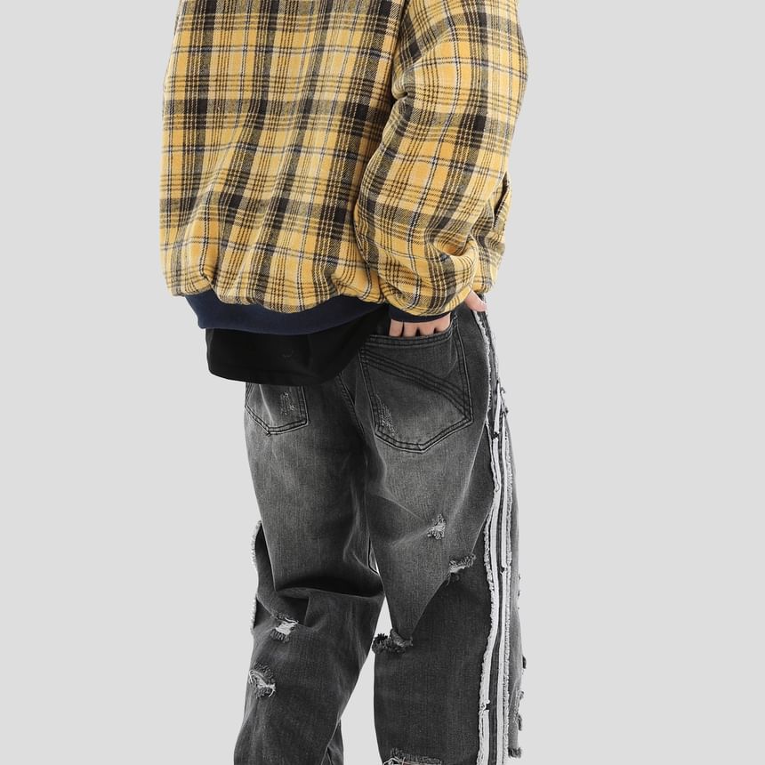 INStudio - Hoge taille, versleten, losse jeans