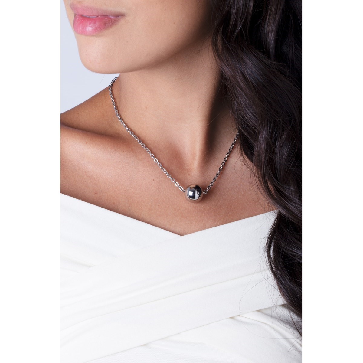 Collier mono-motif en Acier 316L - blanc brillant
