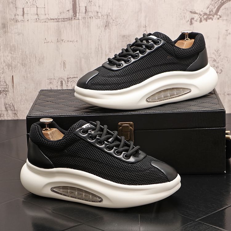 Mr Ozera - Platform Plain Lace-Up Mesh Sneakers