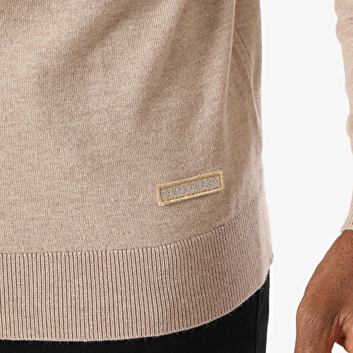 Pull Col V Beige Chiné