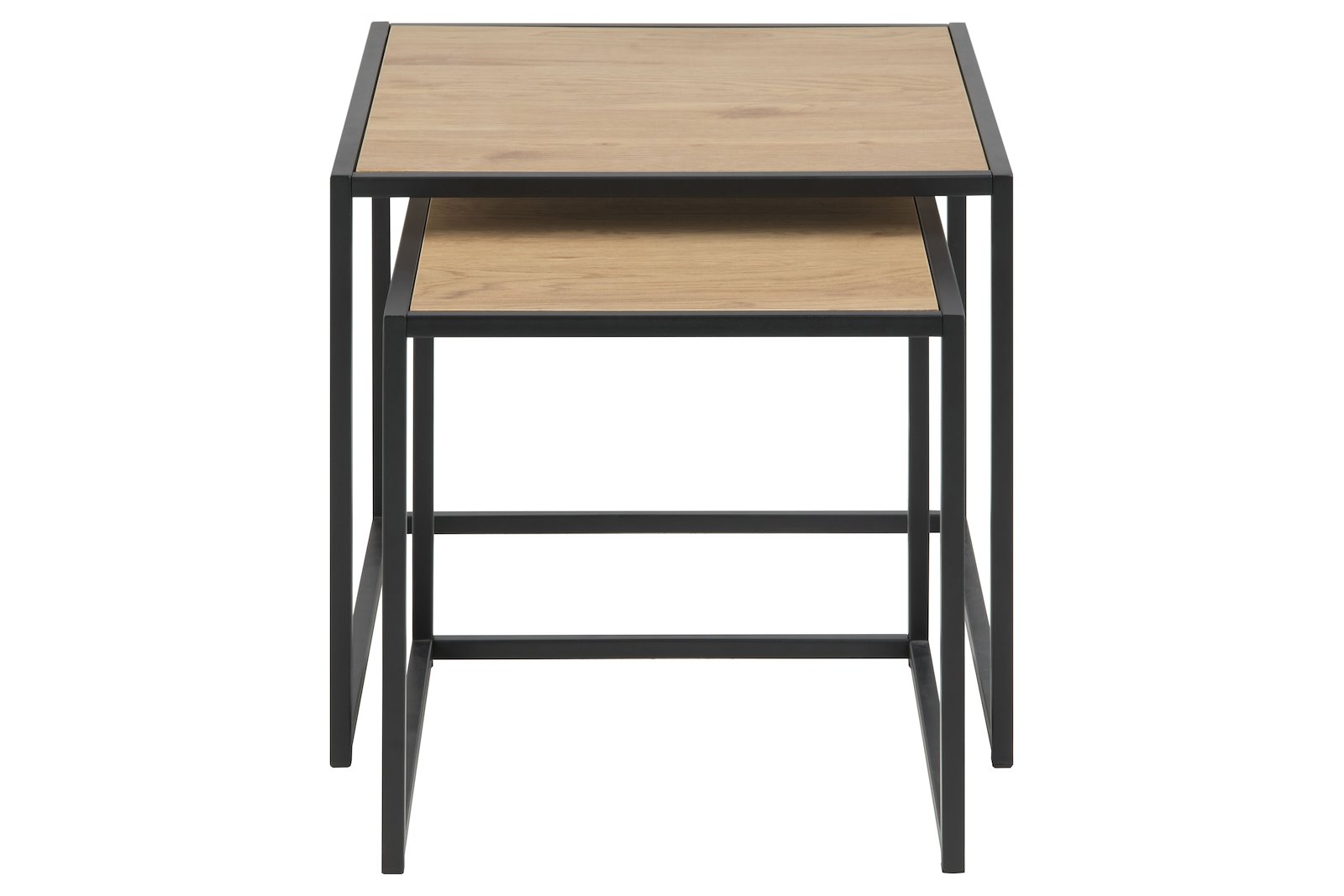Seaford settbord Vill eik foliert med sort metall understell. Sett av 2 bord