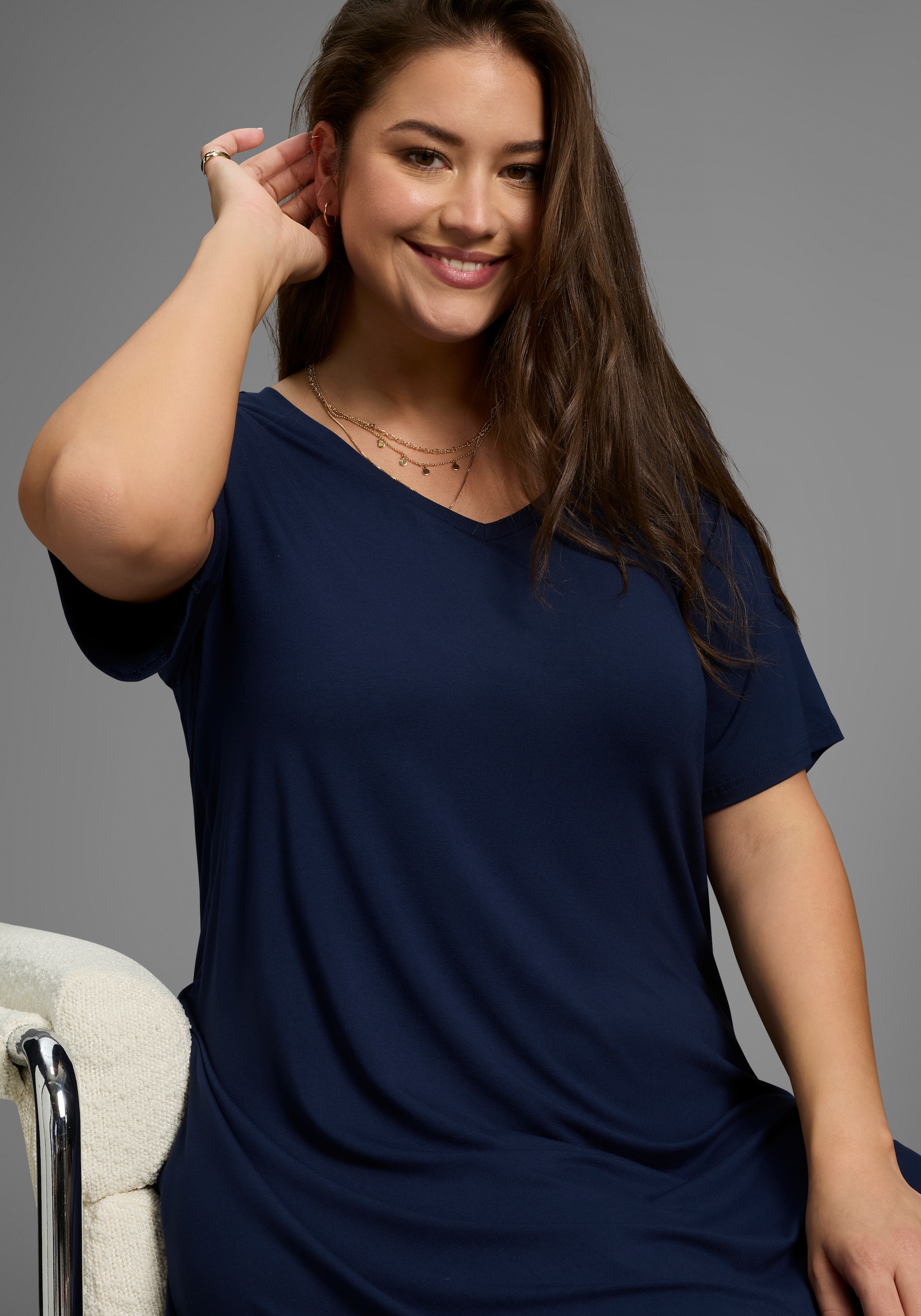 Laura Scott CURVE Jerseykleid in leicht ausgestellter, fliessender Wickelform - GROSSE GRÖSSE