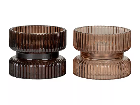 Moura bougeoirs réversibles pour bougies chauffe-plat et bougies pilier, set de 2 brun.