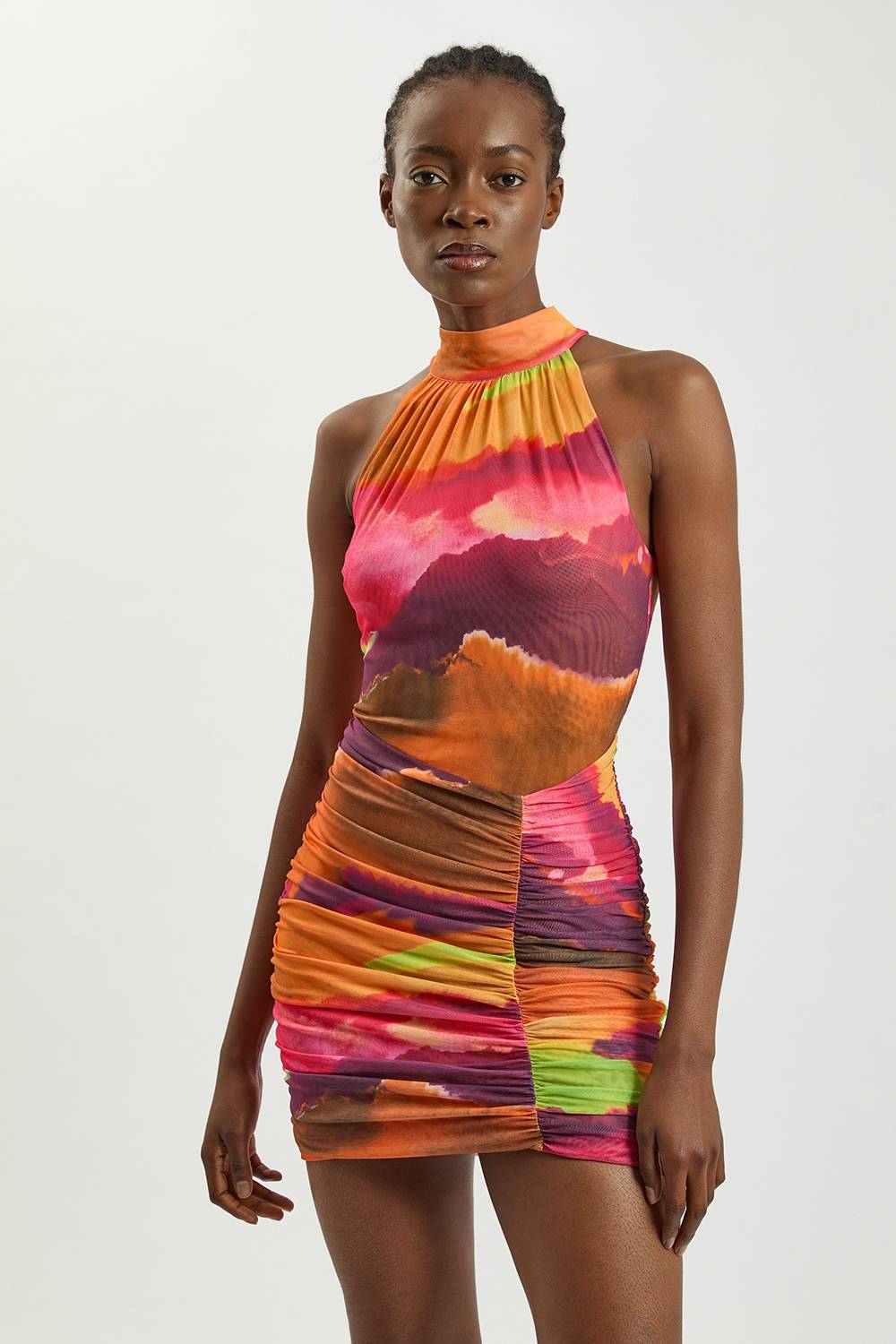 KarenMillen Robe Courte Moulante À Col Montant En Jersey Maille Imprimé Marbré