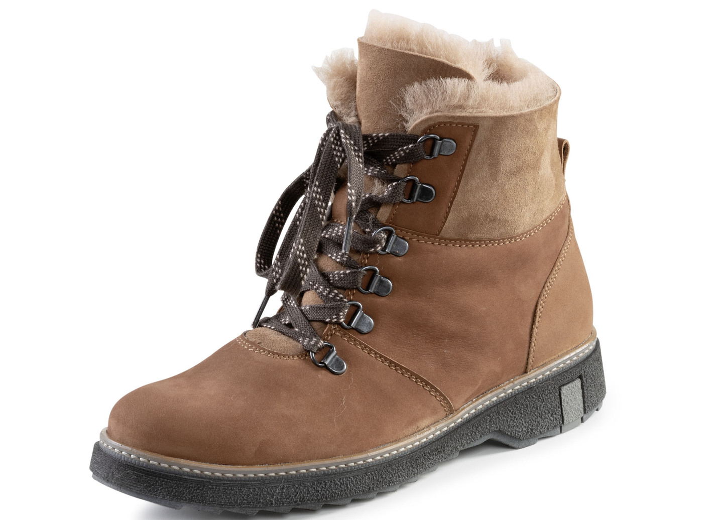 Waldläufer Schnür-Stiefelette mit kuscheligem Kragen aus Lammfell