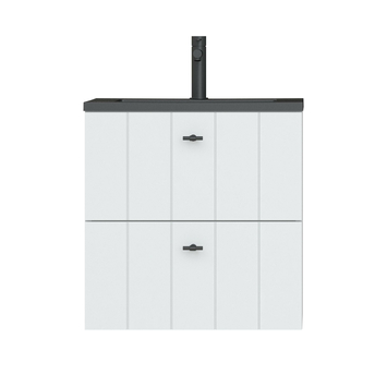Tiger Maryport Badkamermeubelset 60 cm Mat wit met matzwarte polybeton wastafel en matzwarte grepen