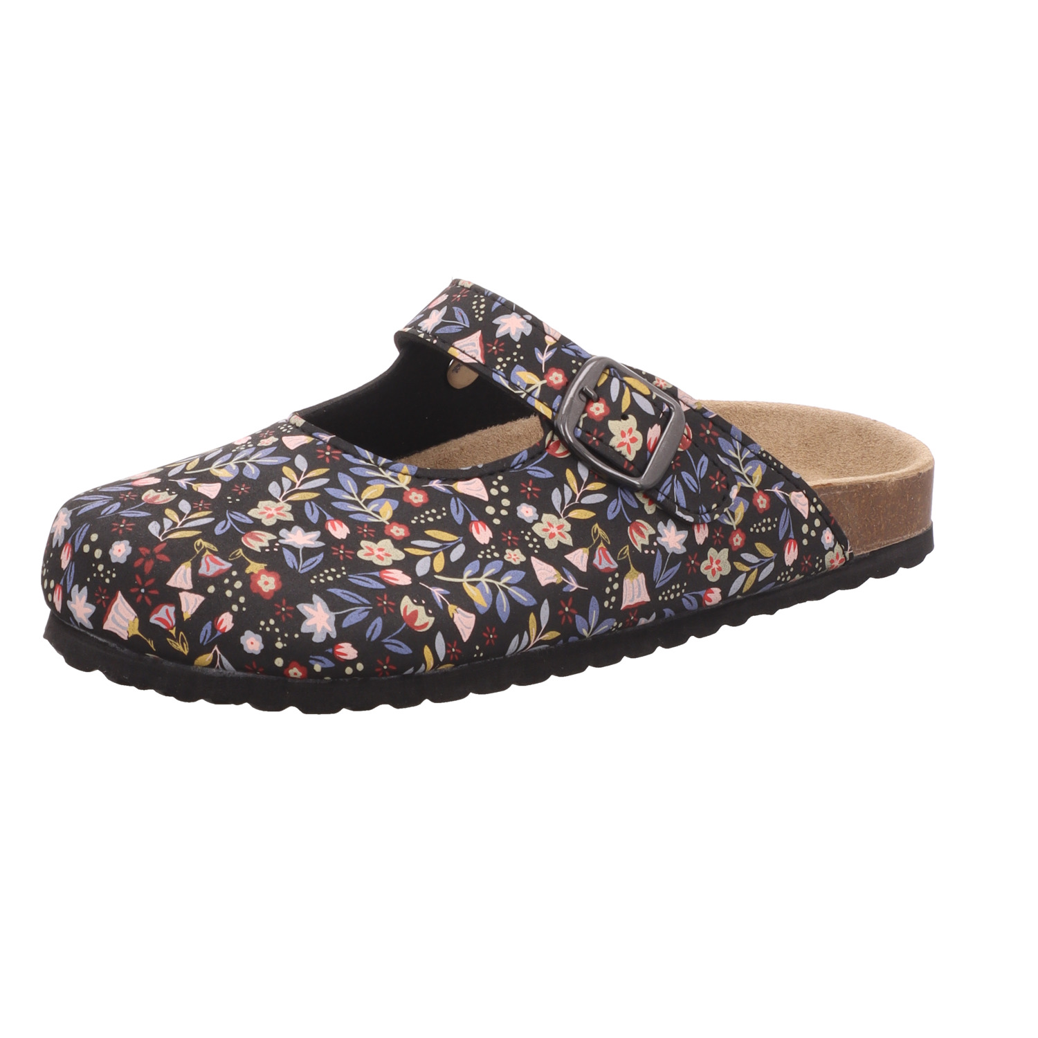 Alyssa Damen-Clog mit Tieffußbett Blumen-Muster Schwarz-Mehrfarbig