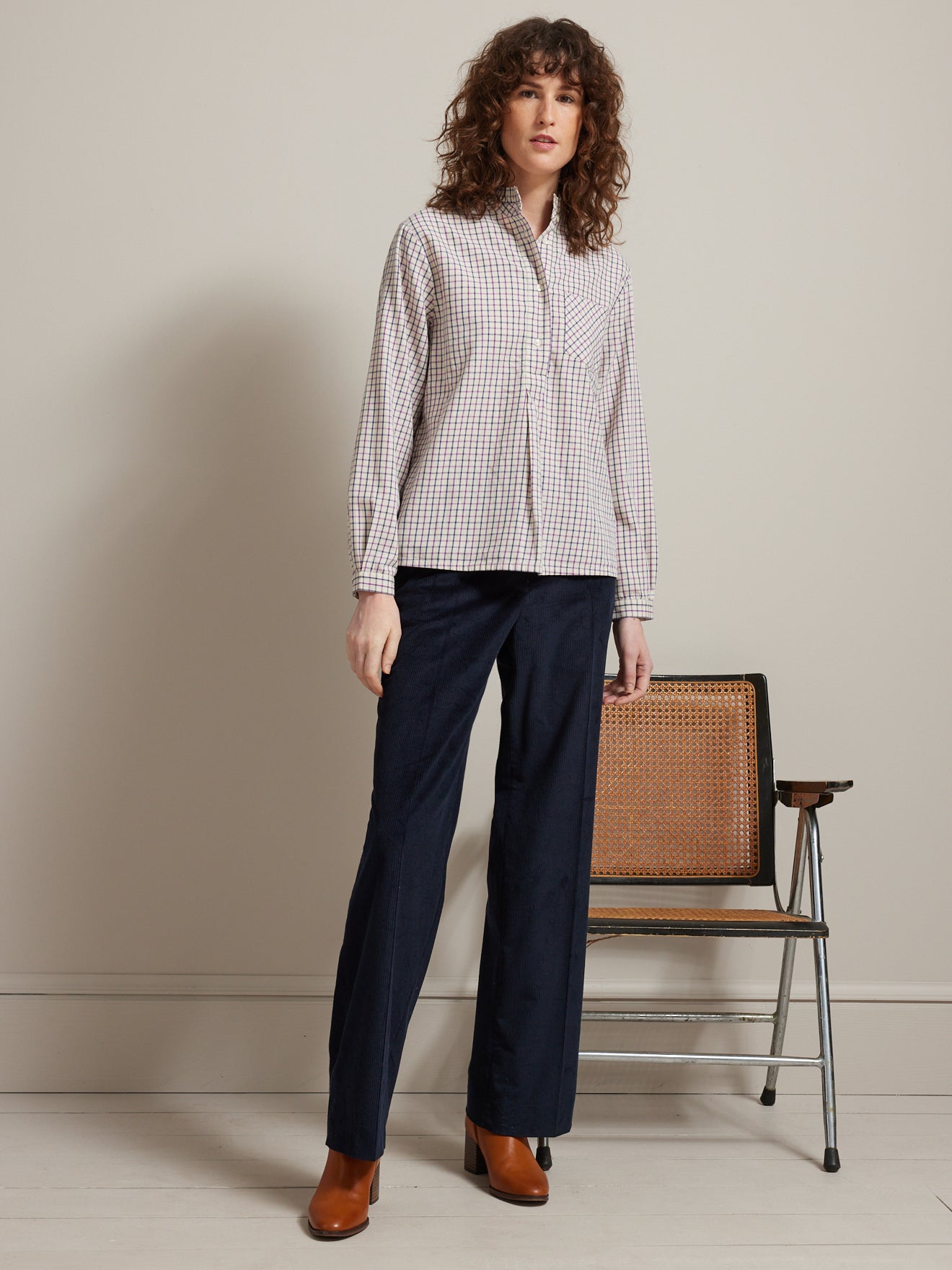 Blouse col froufrou carreaux Tattersall femme