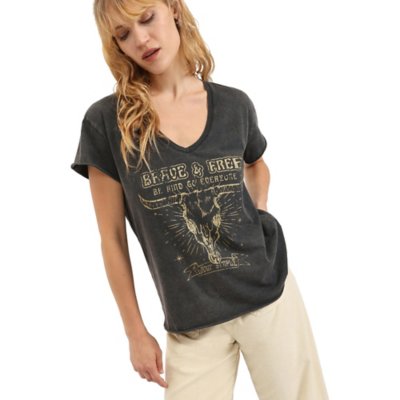 Tee-shirt à manches courtes femme Grand Col V Print PLEASE