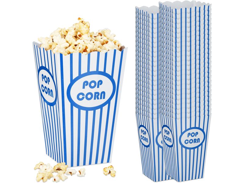 relaxdays Fingerfood-Schale Blau/Weiss 48 Stück Popcorntüten
