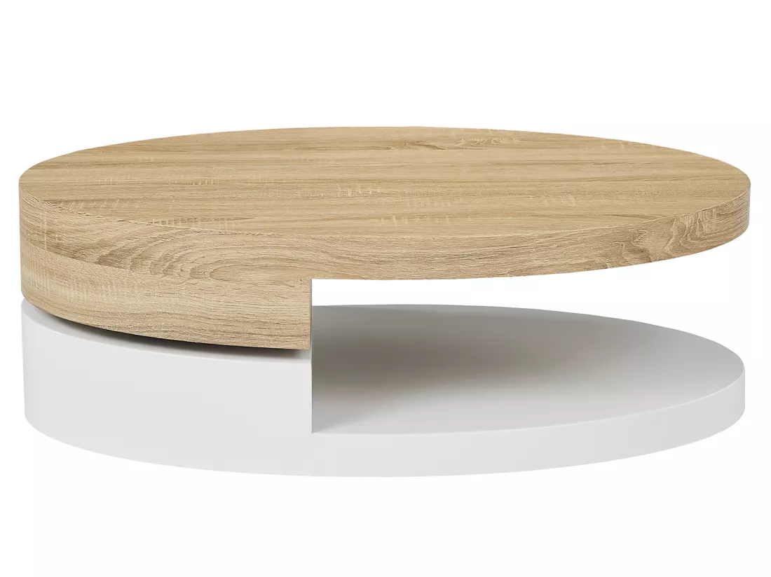 Table basse avec plateau pivotant - MDF - Naturel et blanc - VITALY