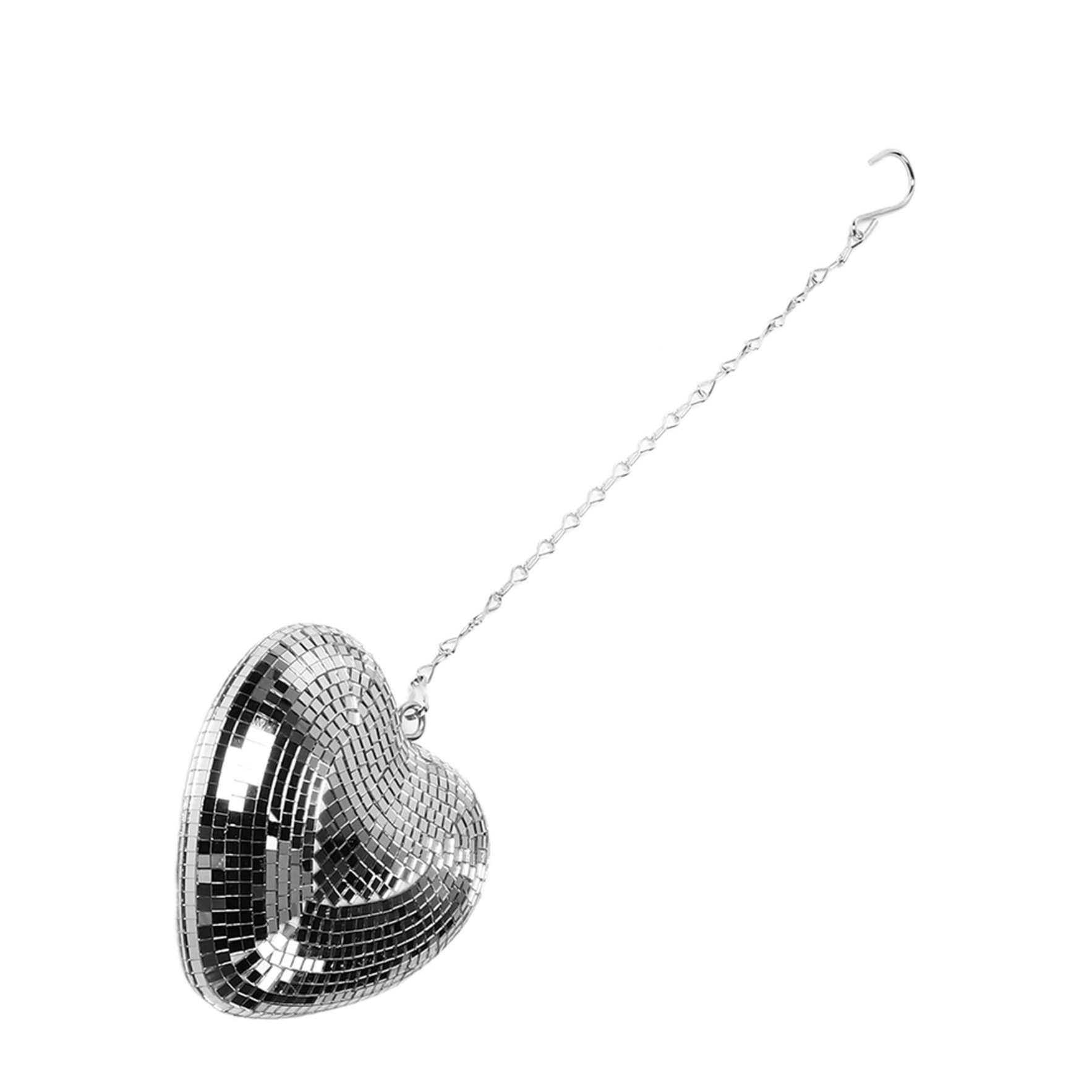 (185x180mm) Lichtreflektierende Herz Discokugel Party Deko Spiegelkugel zum Aufhängen inkl. Hakenkette für Hochzeiten / Mottoparty - Silber