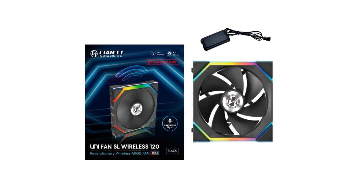 Lian LiUNI FAN SL120 Wireless Reverse Blade RGB case fan  (Zwart, 120 x 124.5 x 28 mm, PWM)