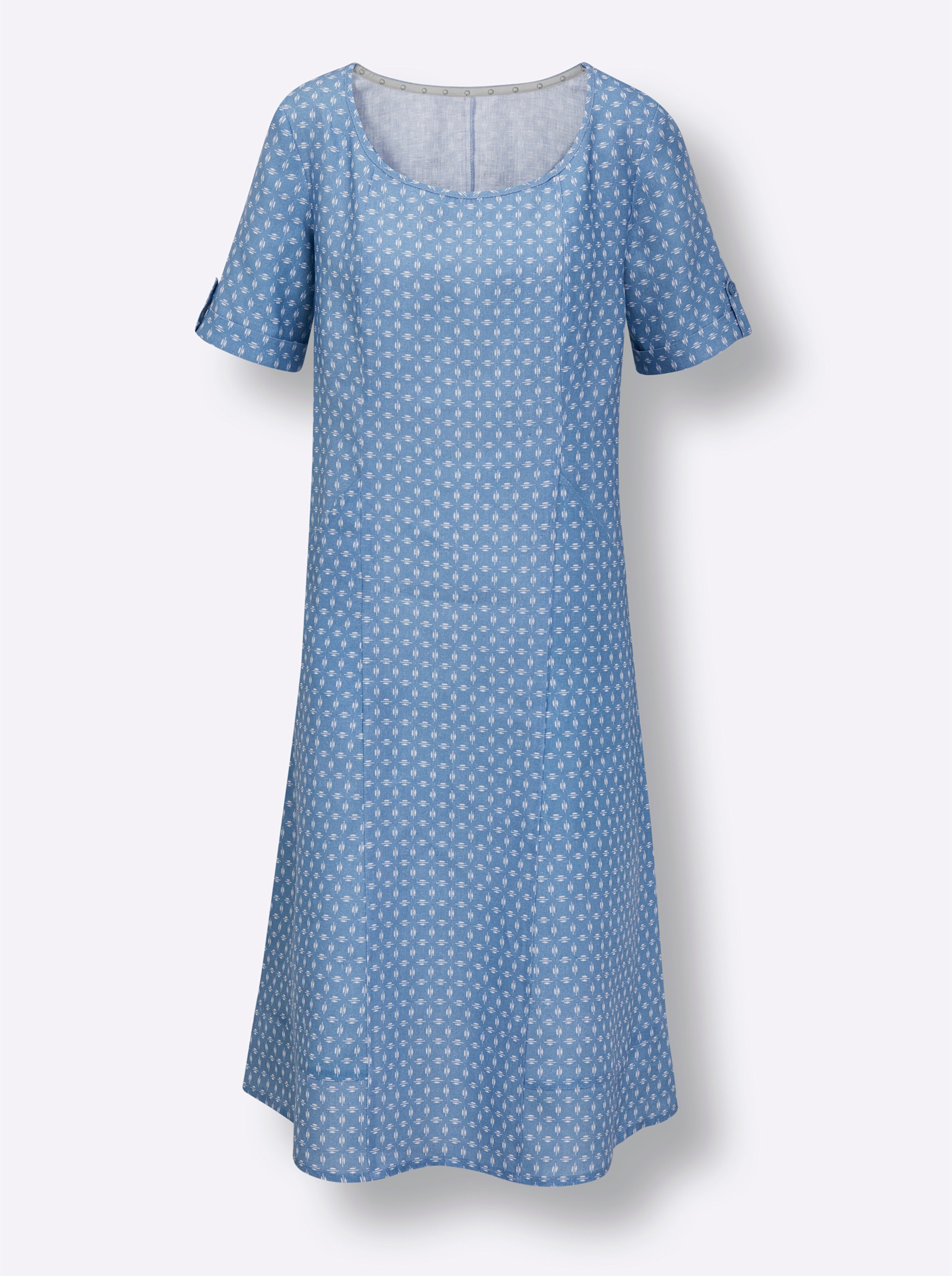 CREATION L PREMIUM Leinen-Kleid in mittelblau-weiß-bedruckt