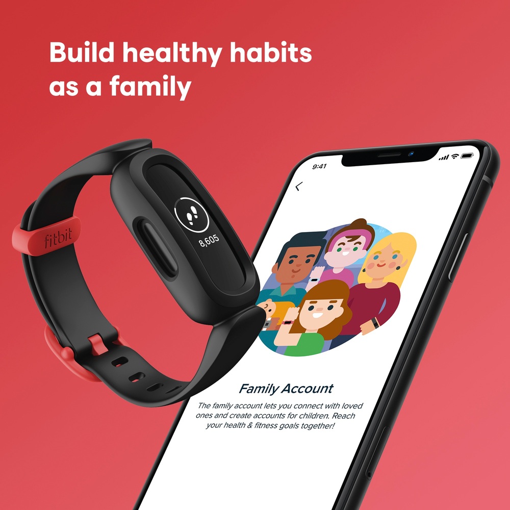 Fitbit Ace 3 Aktivitätstracker für Kinder ab 6 Jahren, Schwarz/Sportrot