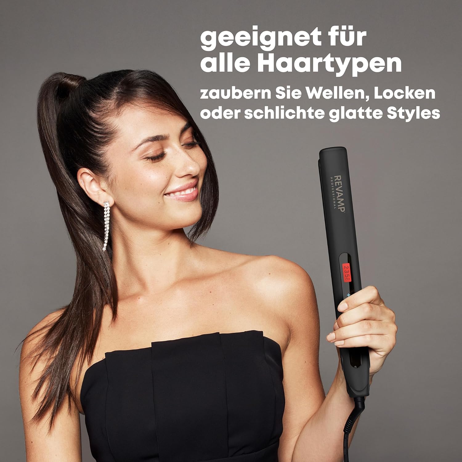 Revamp Progloss Touch Digital Keramik Glätteisen, für professionelles Glätten und Locken, mit optimaler Stylingtemperatur und Touch Temperaturkontrolle, 3m Kabel, mit Progloss Ölen angereichert