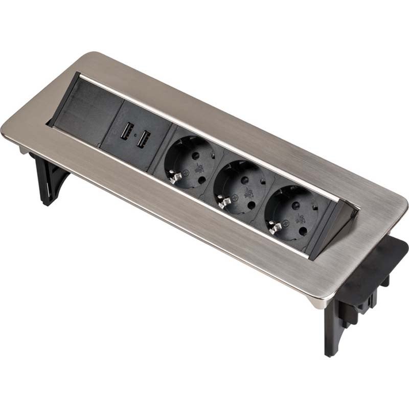 Brennenstuhl Indesk Power 1396200113 verzonken stekkerdoos 3-voudig met 2x USB
