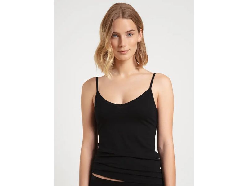 Calida Unterhemd Benefit Woman 2er Pack Schwarz, M Damen Spaghetti-Top