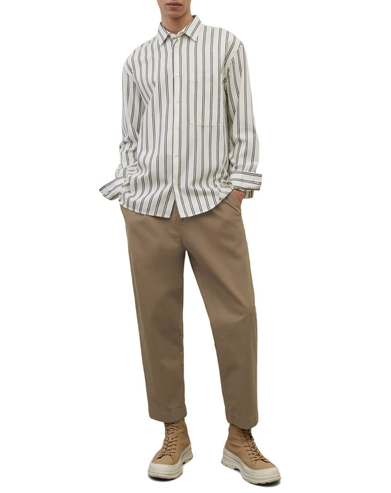 Marc O'Polo Chemise manches longues Rayée Poche blanc/noir