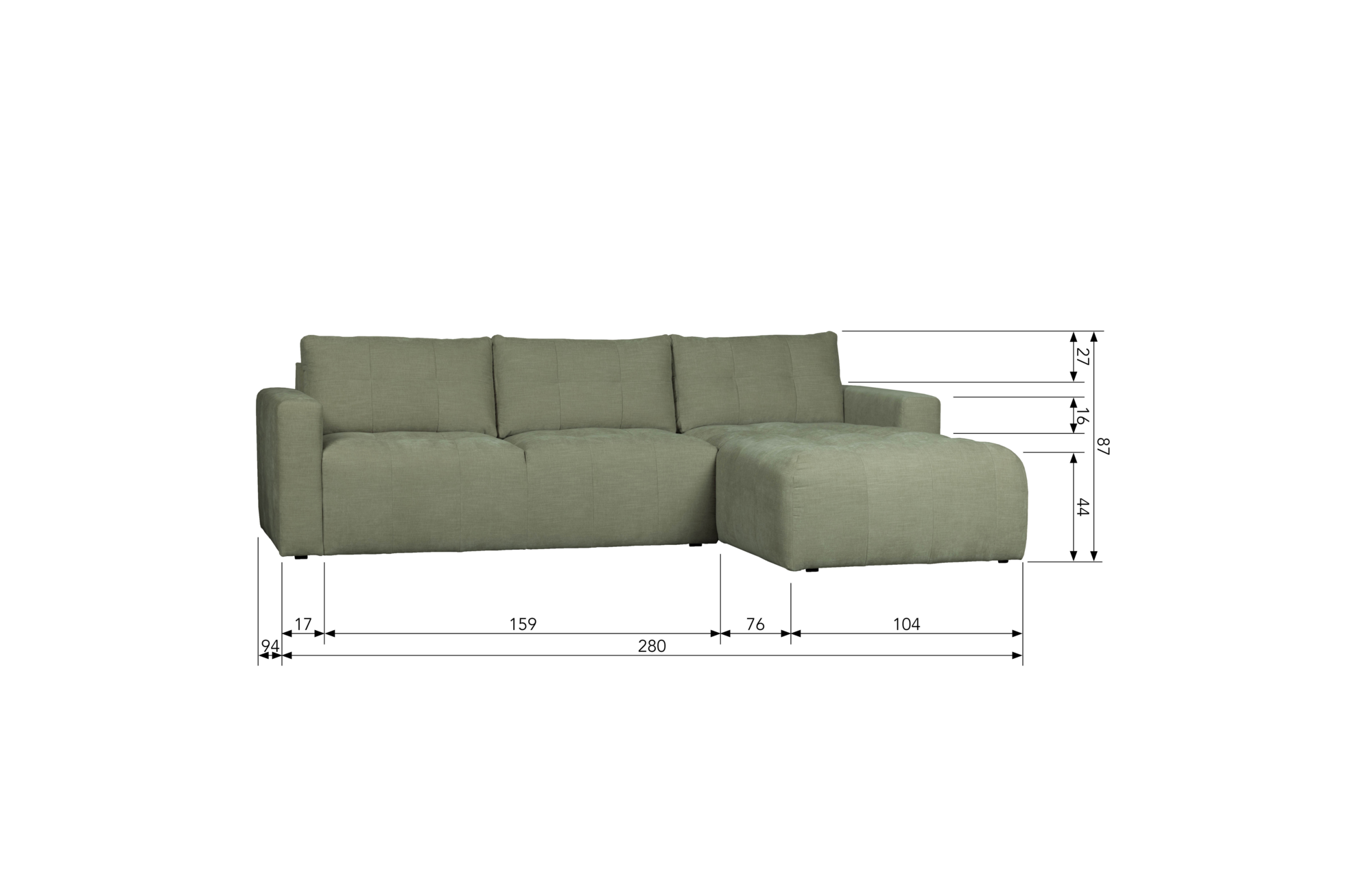 WOOOD Exclusive chaise longue Bar rechts Bar Chaise Longue Rechts - Zand